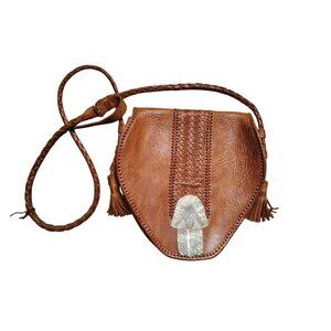 Four Winds Leather Crossbody Purse Hamsa Embellishment Braided Strap Boho Hippie